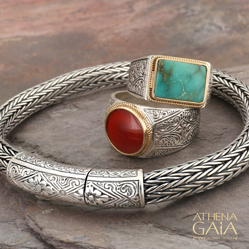 Floral Clasp Silver Strap Bracelet - Sterling Silver Bracelet