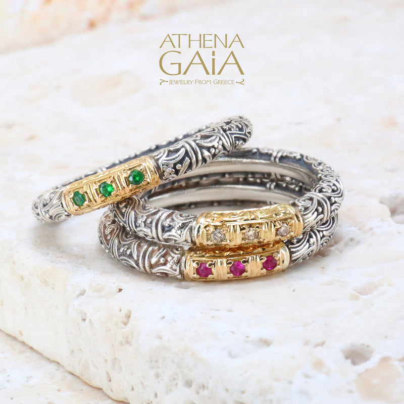 Meadow Breeze Pave Accent Ring - 18k Gold & Sterling Silver Ring - Stackable Ring