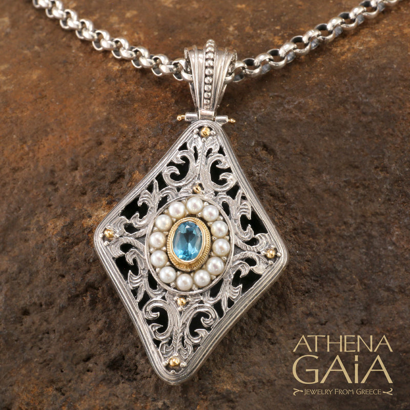 Pearl Filigree Fountain Enhancer Pendant - 18k Gold & Sterling Silver Pendant