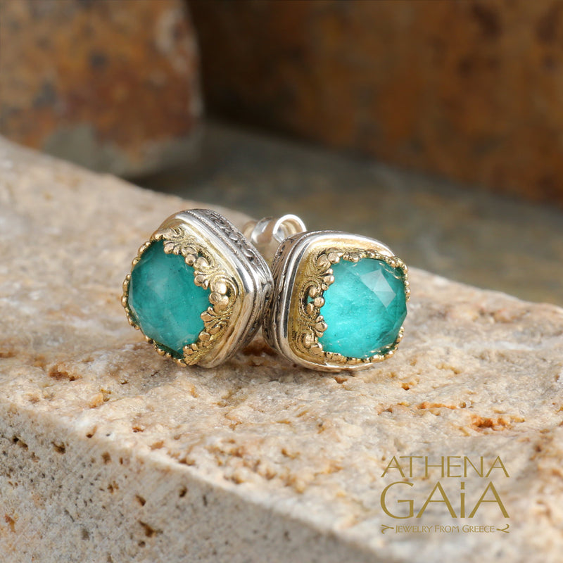 Pop Rocks Small Square Post Earrings - 18k Gold and Sterling Silver - Stud Earrings