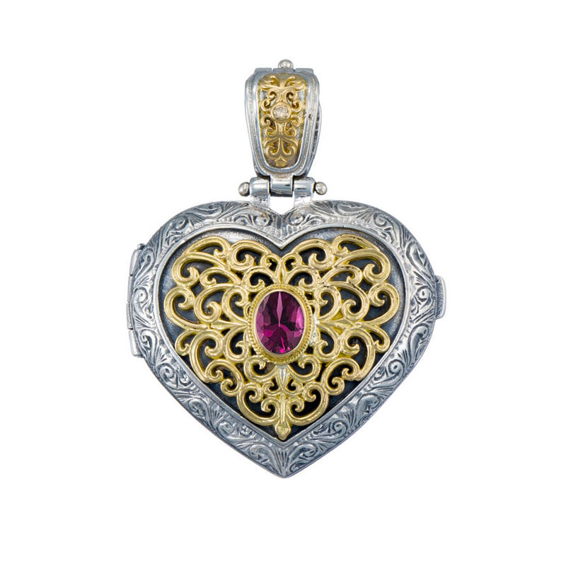 Mediterranean Stone Heart Locket Pendant (Large) - 18k Gold & Sterling Silver Pendant