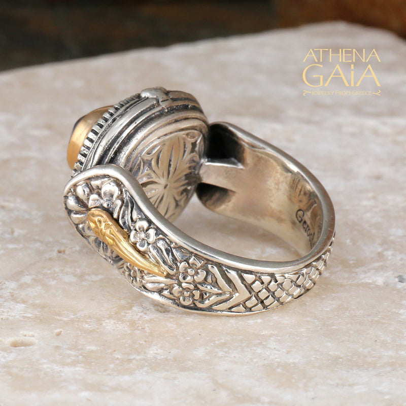 Pearl Fountain Soft Square Ring - 18k Gold & Sterling Silver Ring - Cocktail Ring