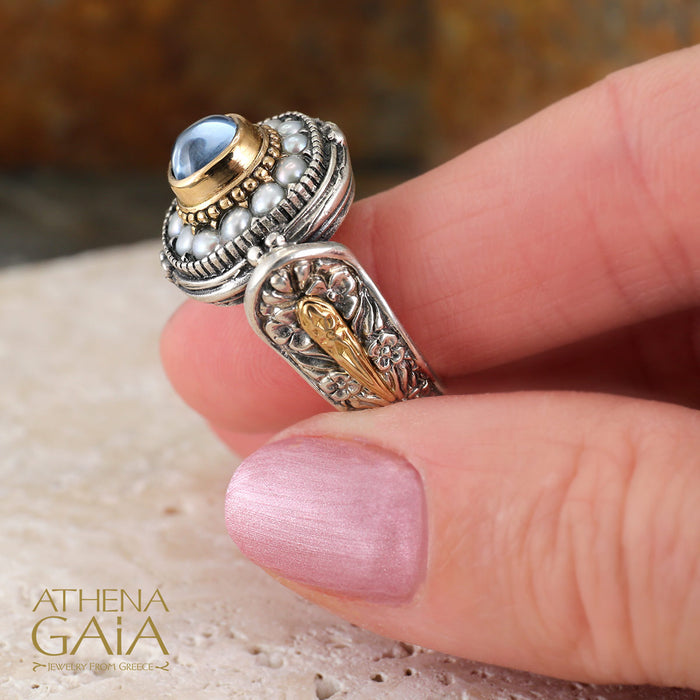 Pearl Fountain Soft Square Ring by Gerochristo: Athena Gaia Greek