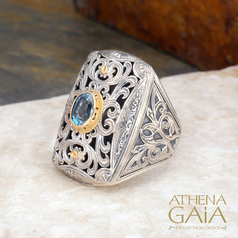 Garden Shadows Long Topaz Ring - 18k Gold & Sterling Silver Ring - Cocktail Ring