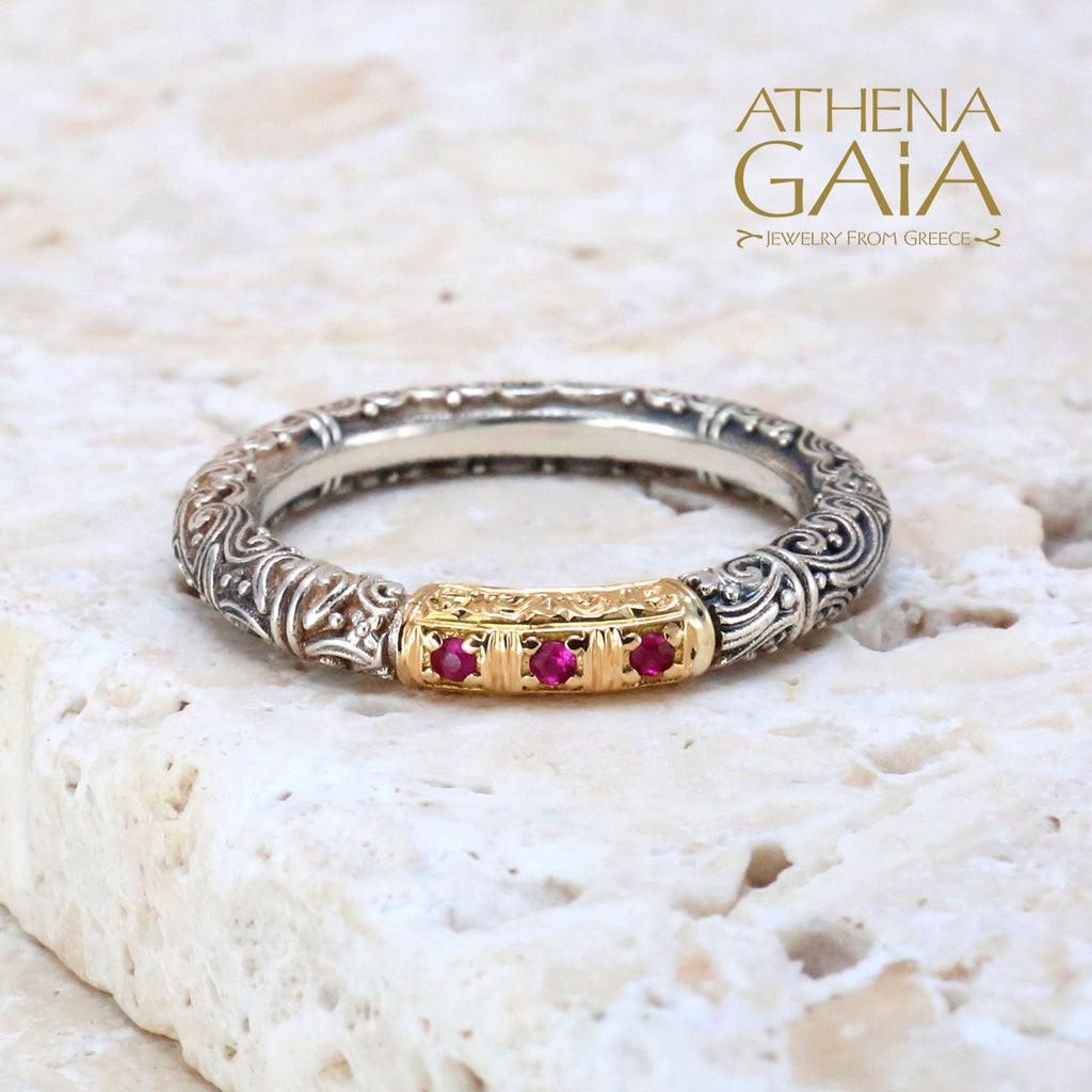 Meadow Breeze Pave Accent Ring - 18k Gold & Sterling Silver Ring - Stackable Ring