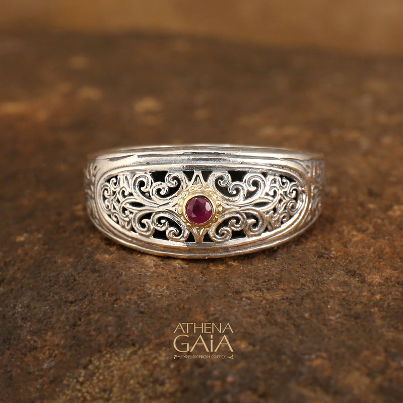 Elliptical Face Stone Band Ring - 18k Gold & Sterling Silver Ring - Stackable Ring