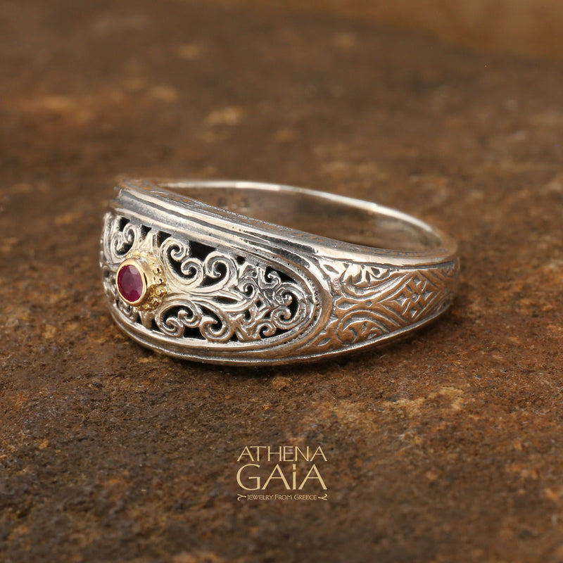 Elliptical Face Stone Band Ring - 18k Gold & Sterling Silver Ring - Stackable Ring