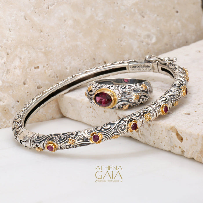 Meadow Breeze Large Stone Band Ring - 18k Gold & Sterling Silver Ring - Stackable Ring