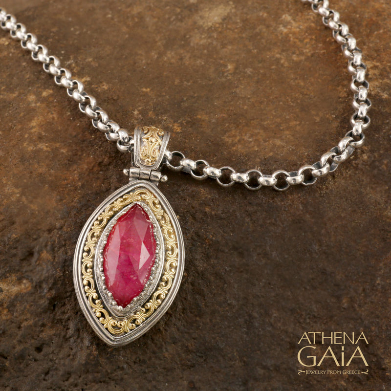 Pop Rocks Ellipse Synergy Border Pendant - 18k Gold & Sterling Silver Pendant