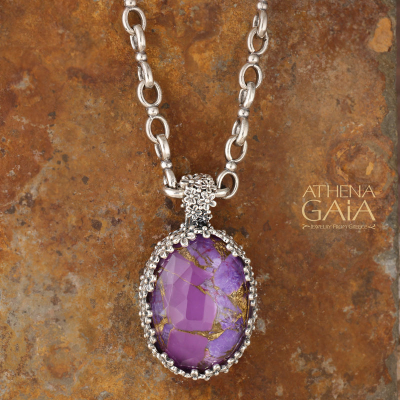 Pop Rocks Wild Flower Anthemis Bezel Oval Pendant - Sterling Silver Pendant