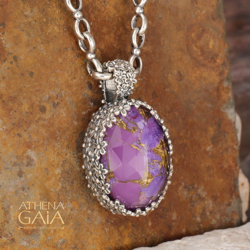 Pop Rocks Wild Flower Anthemis Bezel Oval Pendant - Sterling Silver Pendant