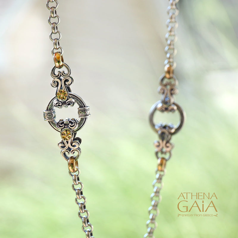 Gold Flower Circle Station Necklace - 18k Gold & Sterling Silver Necklace