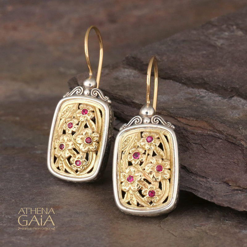 Meadow Shadows Ruby Tablet French Wire Earrings - 18k Gold & Sterling Silver Earrings