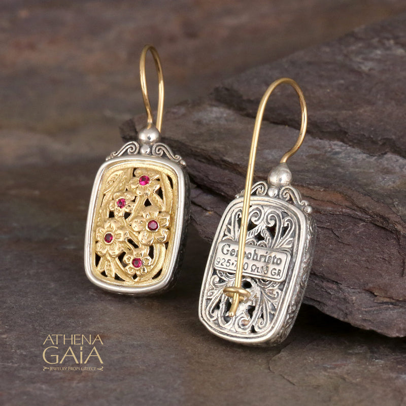 Meadow Shadows Ruby Tablet French Wire Earrings - 18k Gold & Sterling Silver Earrings