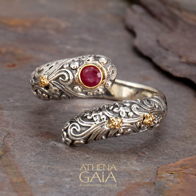 Meadow Breeze Wrap Ring - 18k Gold & Sterling Silver Ring - Stackable Ring