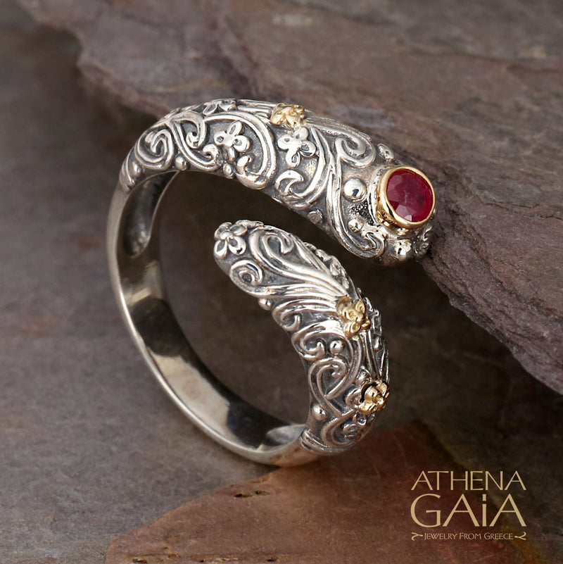 Meadow Breeze Wrap Ring - 18k Gold & Sterling Silver Ring - Stackable Ring