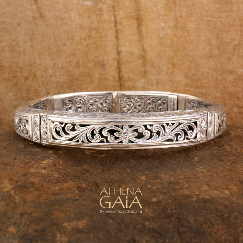 Garden Shadows Bracelet  - Sterling Silver - Hinged Bangle Bracelet