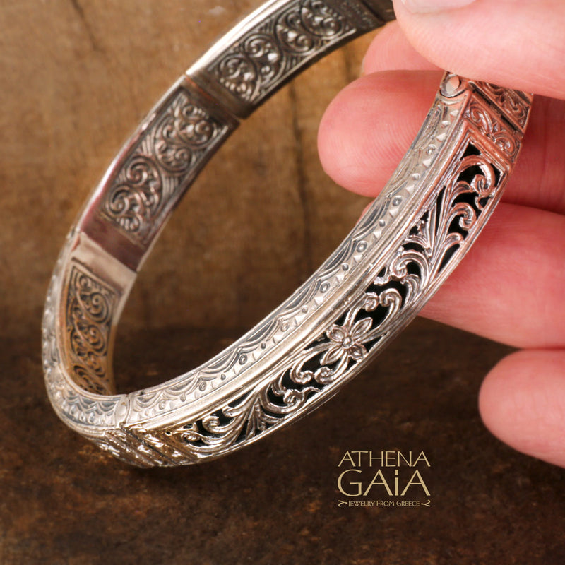 Garden Shadows Bracelet  - Sterling Silver - Hinged Bangle Bracelet