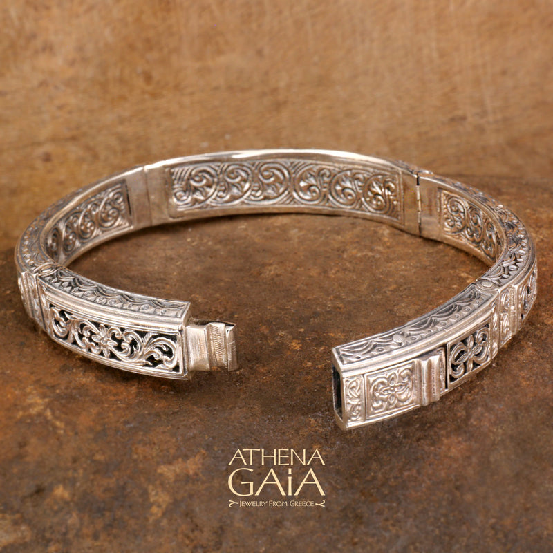 Garden Shadows Bracelet  - Sterling Silver - Hinged Bangle Bracelet