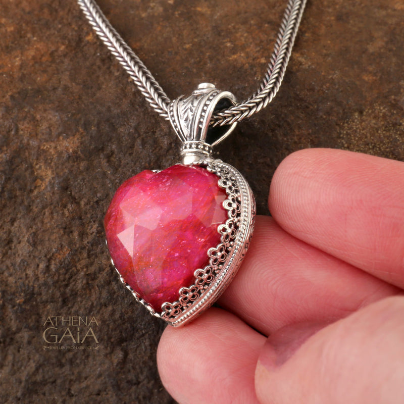 Pop Rocks Crown Bezel Heart Pendant - Sterling Silver Pendant