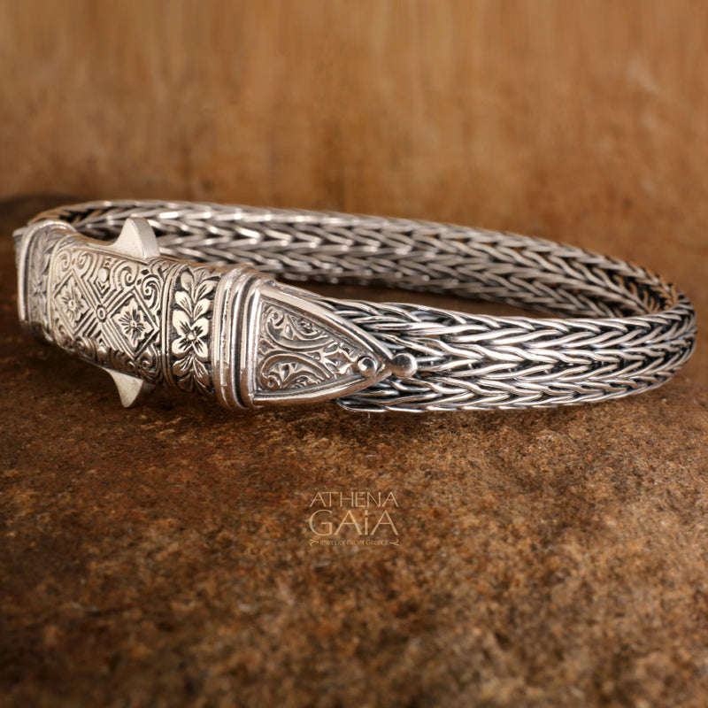 Etched Clasp Strap Bracelet - Sterling Silver Bracelet