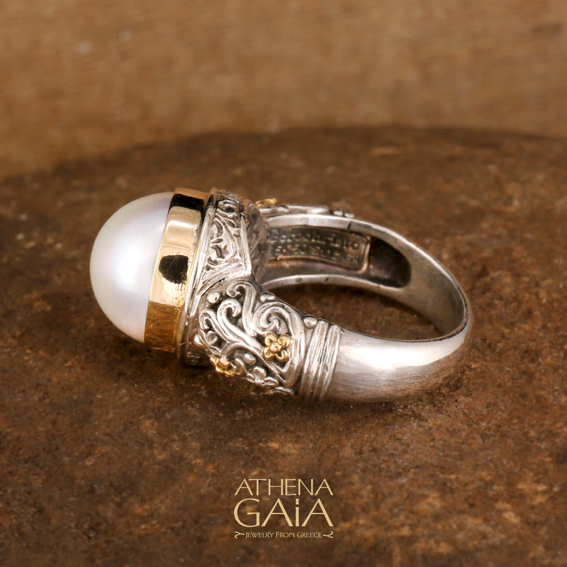 Meadow Breeze Pearl Ring - 18k Gold & Sterling Silver Ring- Cocktail Ring