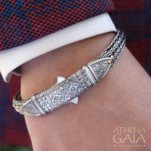 Etched Clasp Strap Bracelet - Sterling Silver Bracelet