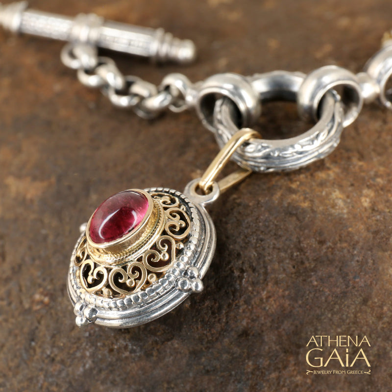 Oval Vaulted Filigree Charm Pendant - 18k Gold & Sterling Silver Pendant