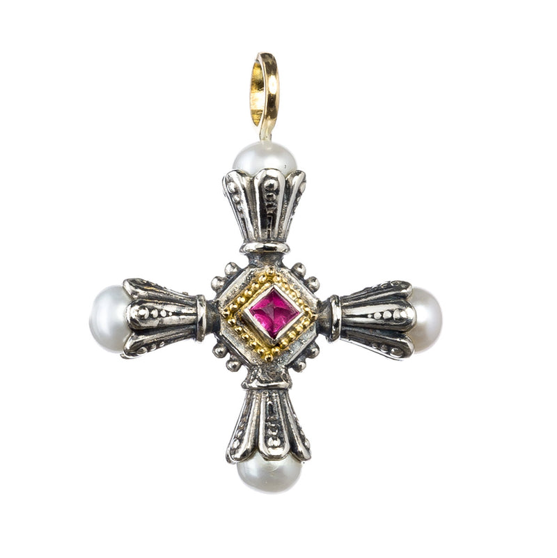 Fluted Greek Fleury Greek Cross - 18k Gold & Sterling Silver - Fleury Greek Cross