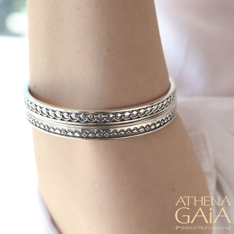 Wave Signs Bracelet - Sterling Silver - Solid Bangle Bracelet