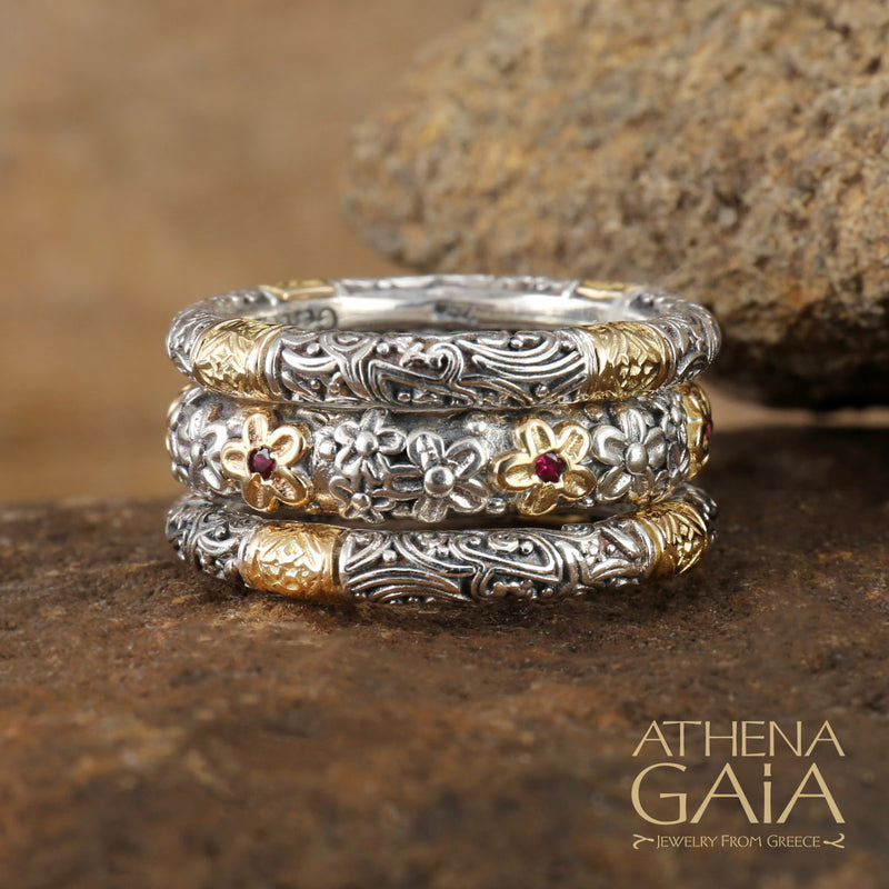 Meadow Breeze Classic Accent Ring - 18k Gold & Sterling Silver Ring - Stackable Ring