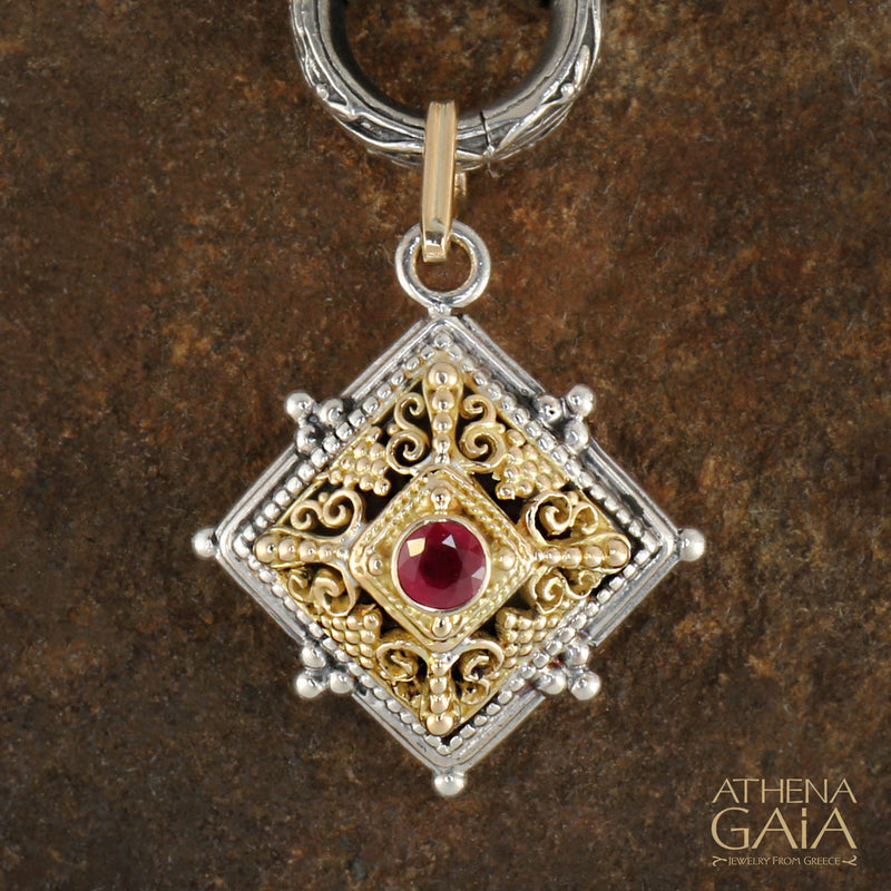 Tetra Vaulted Filigree Charm Pendant - 18k Gold & Sterling Silver Pendant