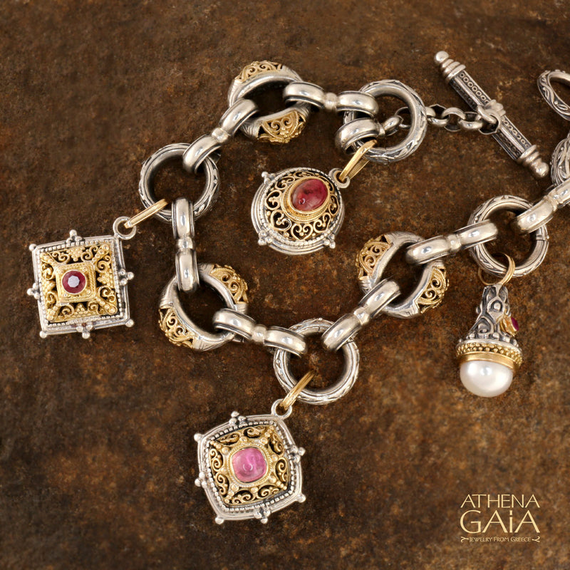 Zelda Triple Station - 18k Gold and Sterling Silver - Empty Charm Bracelet