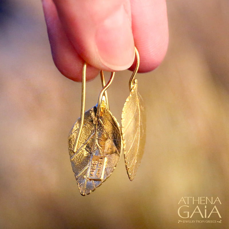 Empathic Kurio Leaf Earrings - Gold Plated Sterling Silver Earrings
