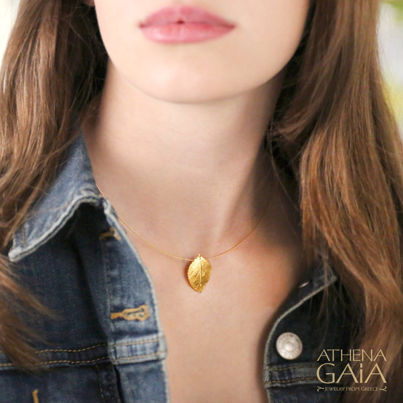 Empathic Kurio Leaf Pendant Necklace - Gold Plated Sterling Silver Necklace