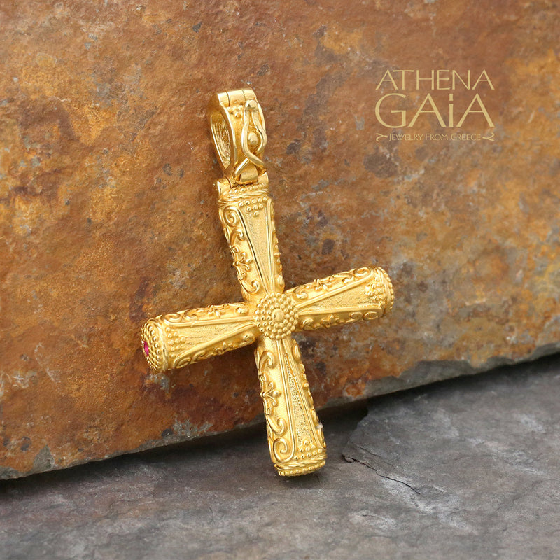 Diamond Halo Orthodox Cross (Large) - 18k Gold - Byzantine Cross