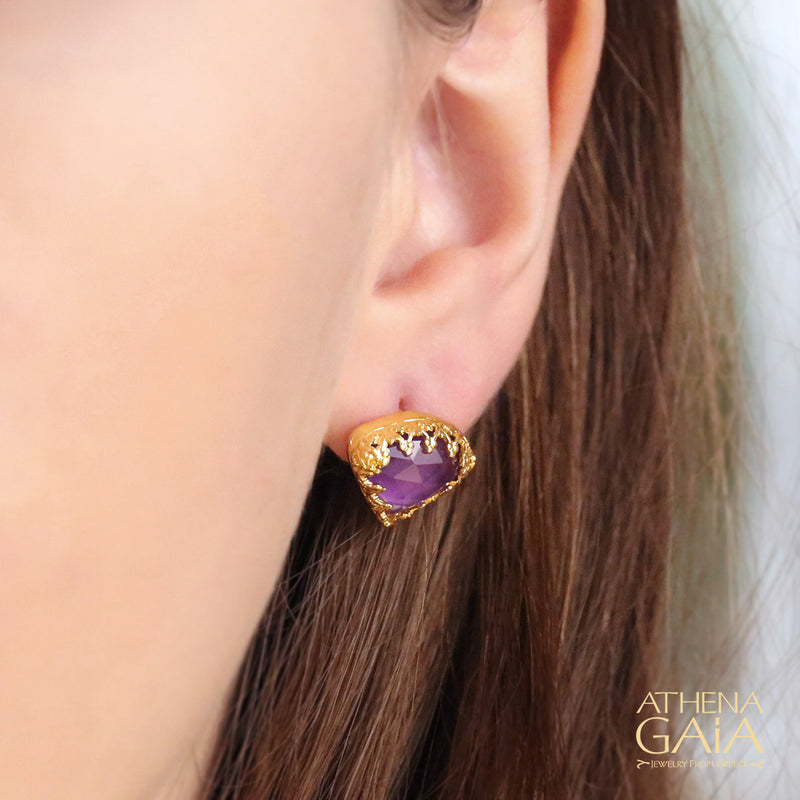 Empathic Amethyst Convertible Earrings - Gold Plated Sterling Silver Earrings