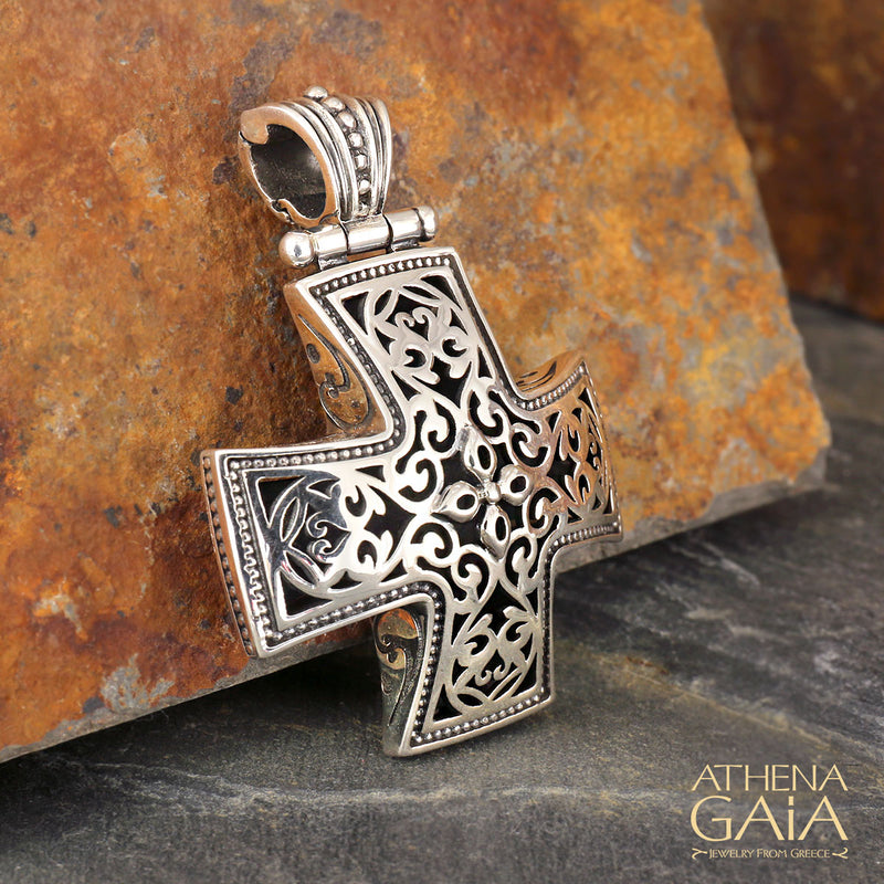 Convex Greek Cross - Sterling Silver - Cross Necklace