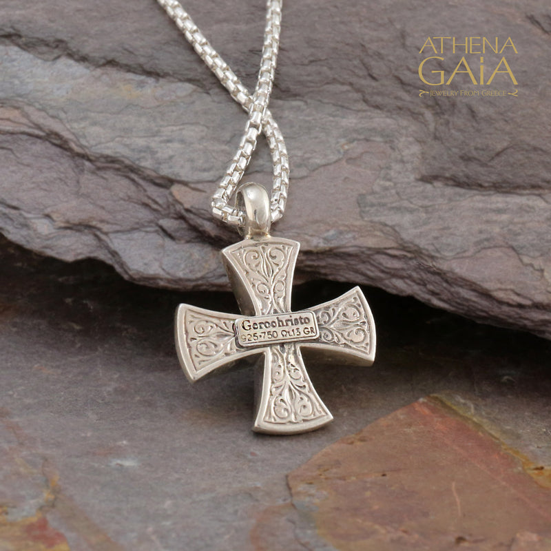 Garden Shadows Filigree Cross Necklace - 18k Gold & Sterling Silver  - Maltese Cross