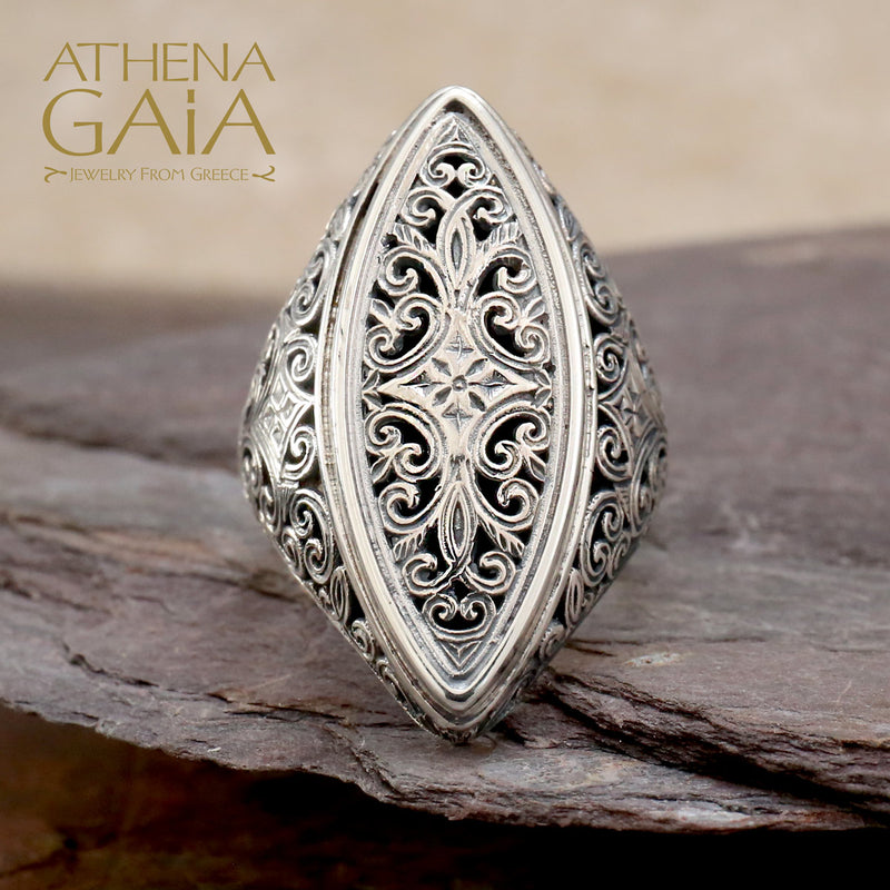 Mediterranean Slice Ring - Sterling Silver Ring - Cocktail Ring