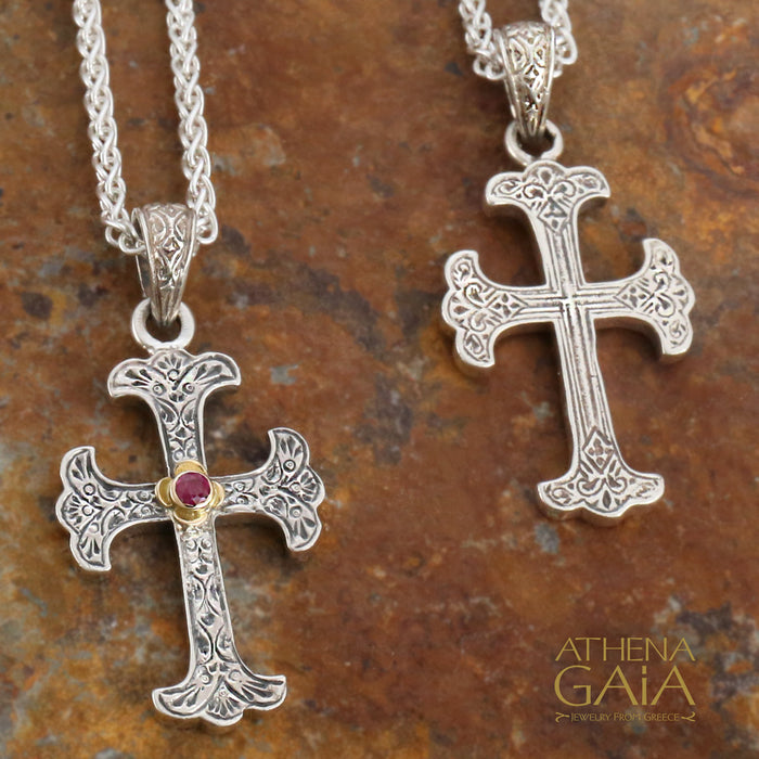 Silver Fleury Cross With a Ruby