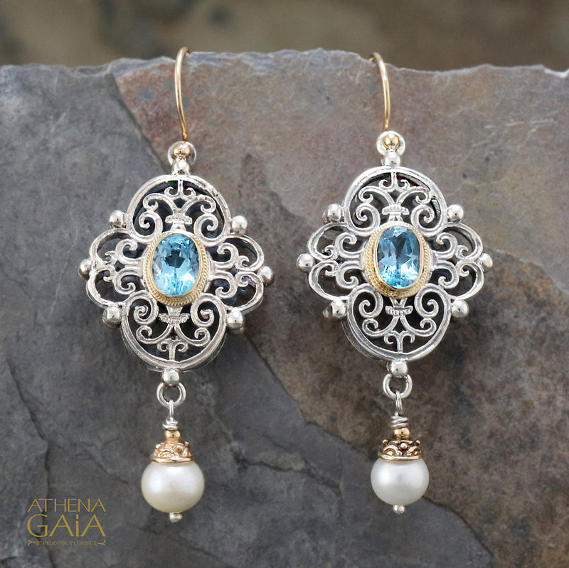 Wide Pearl Drop Chandelier Earrings - 18k Gold & Sterling Silver Earrings