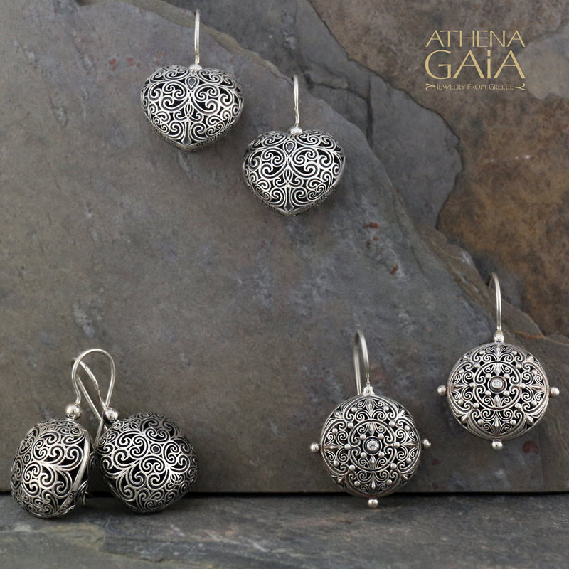 Kallisto Round Filigree Earrings - Sterling Silver with optional Plating - French Wire Earrings