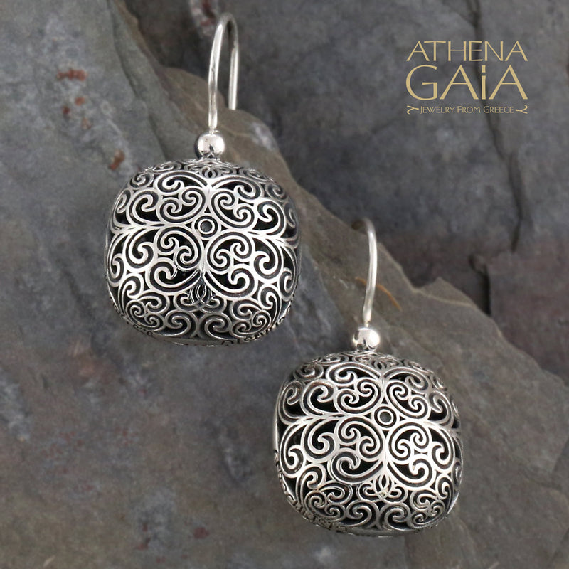 Kallisto Cushion Filigree Earrings - Sterling Silver - French Wire Earrings