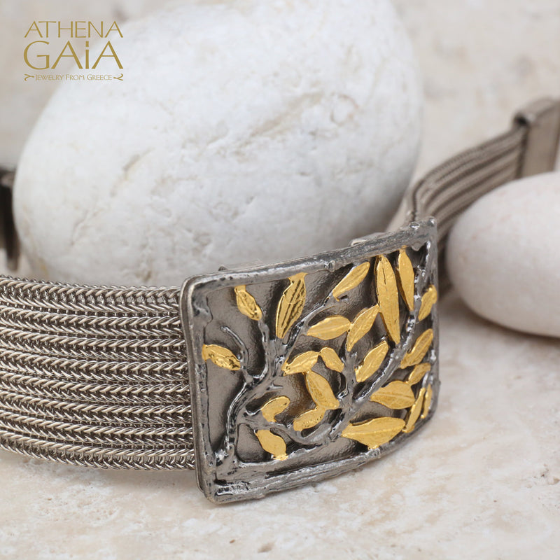 Tetragano Olive Tree Bracelet (Small) - Gold Plated Sterling Silver - Cuff Bracelet