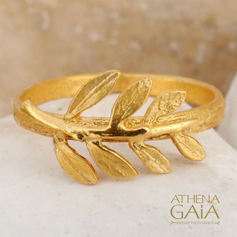 Olive Twig Ring - 14k Gold Ring