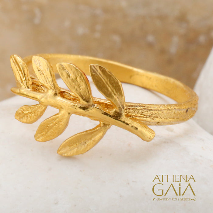 Gold Olive Twig Ring