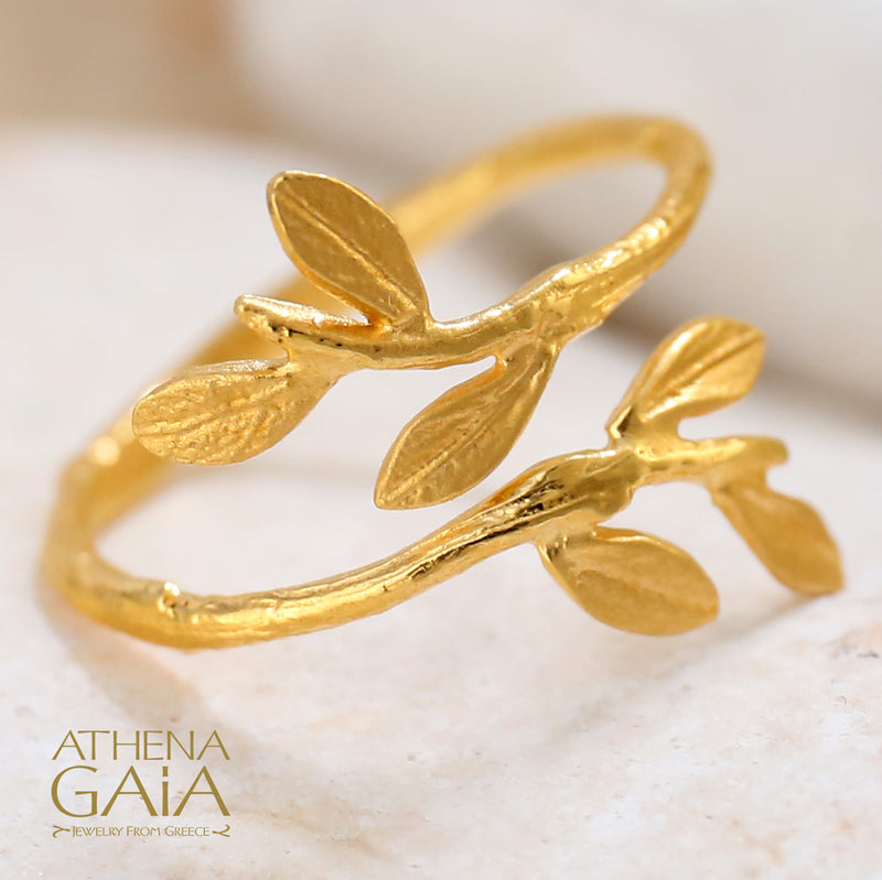 Olive Twig Bypass Ring - 14k Gold Ring