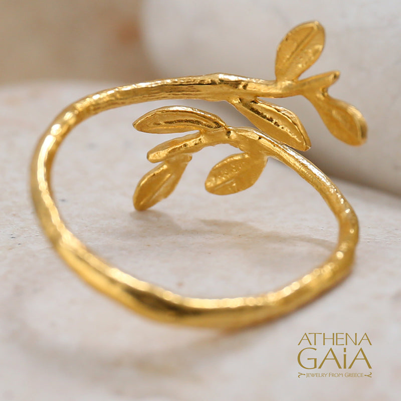 Olive Twig Bypass Ring - 14k Gold Ring