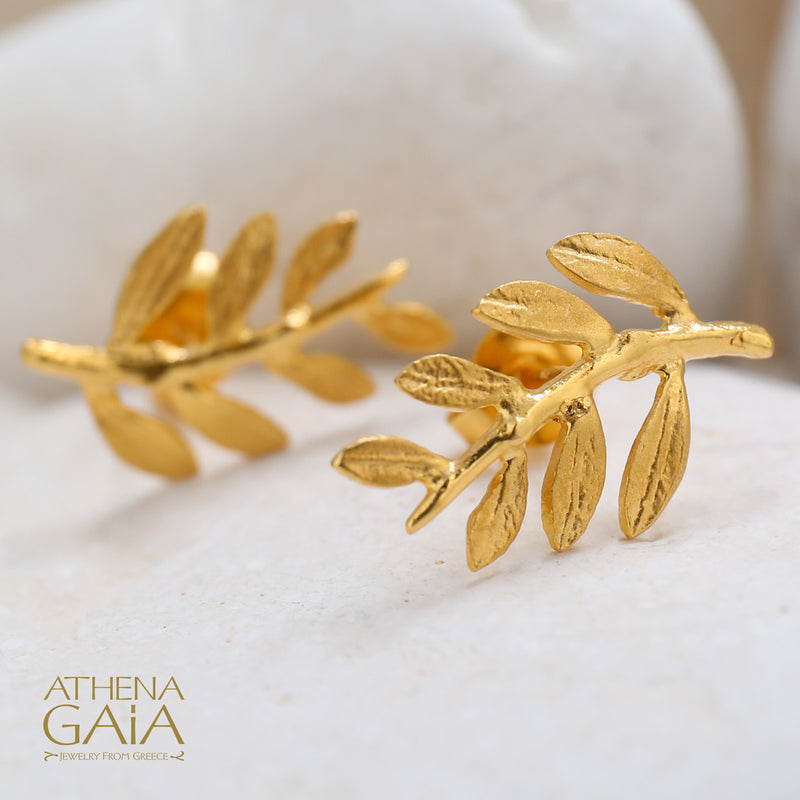 Olive Branch Earrings - 14k Gold Earrings - Stud Earrings